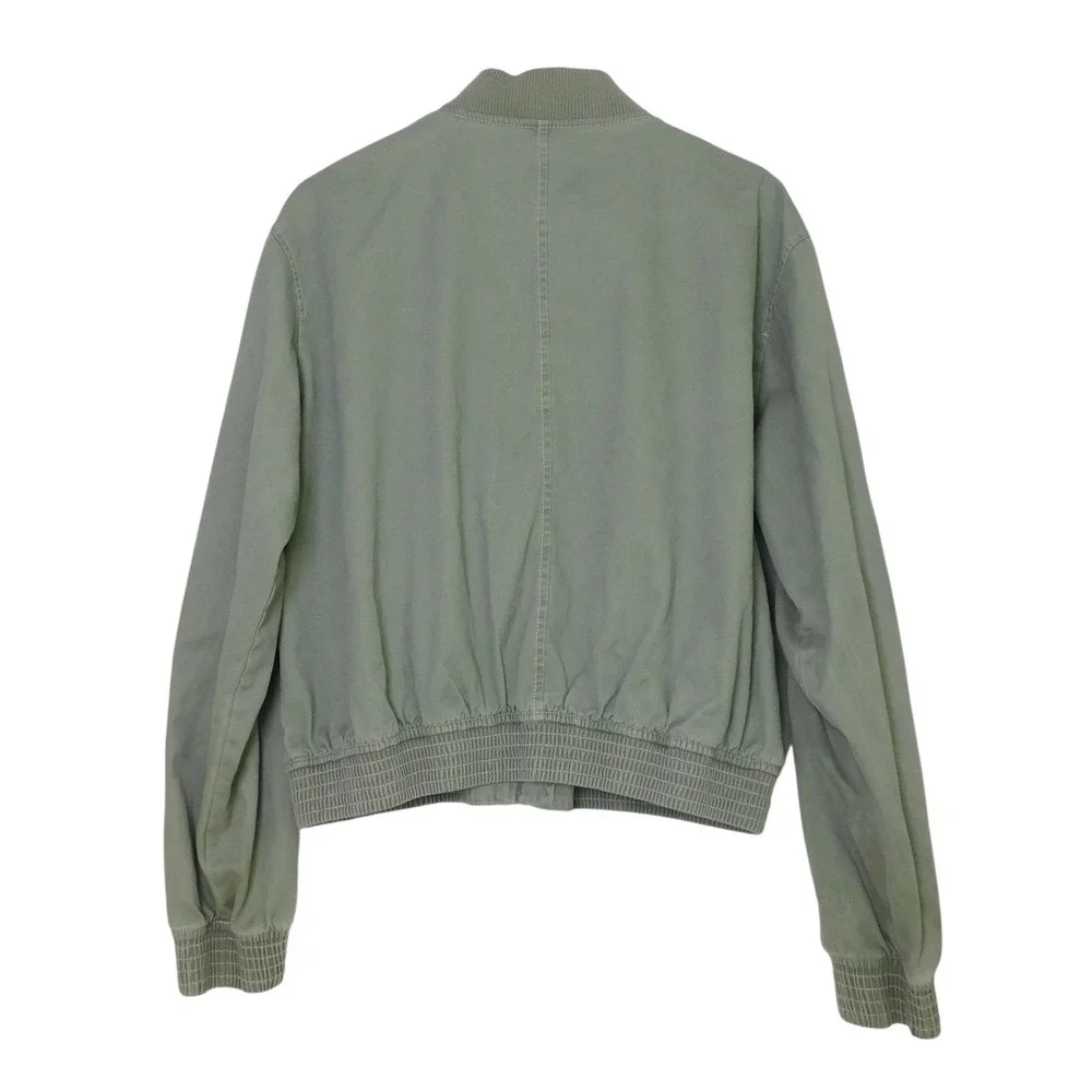 Pilcro Canvas Cropped Bomber Jacket Sage Green Womens XL Zip Front Utility